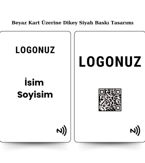 Beyaz Kart Üzerine Siyah Tasarım Dikey Nfc Kart ile paylaşmak istediğiniz tüm bilgilerinizi tek bir dokunuş ile karşınızdaki kişiye aktarın. Daha prestijli ve dijital bir kullanım gerçekleştirin.