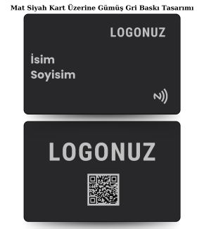 Mat Siyah Kart Üzerine Gümüş Gri Tasarım Yatay Nfc Kart ile paylaşmak istediğiniz tüm bilgilerinizi tek bir dokunuş ile karşınızdaki kişiye aktarın. Daha prestijli ve dijital bir kullanım gerçekleştirin.