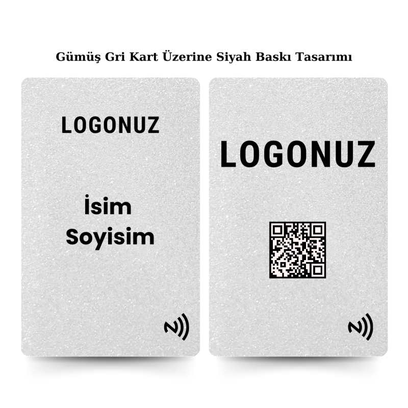 Gümüş Gri Kart Üzerine Siyah Tasarım Dikey Nfc Kart ile paylaşmak istediğiniz tüm bilgilerinizi tek bir dokunuş ile karşınızdaki kişiye aktarın. Daha prestijli ve dijital bir kullanım gerçekleştirin.